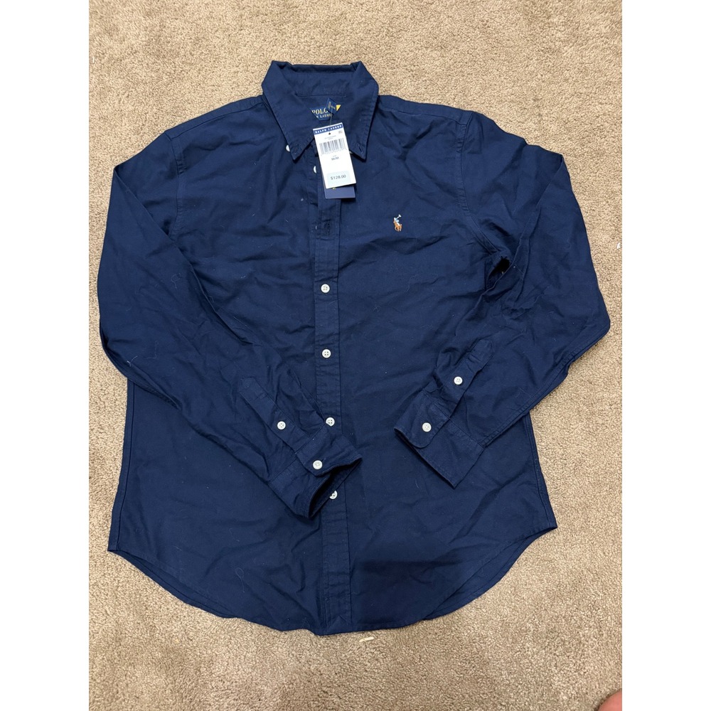 Polo Ralph Lauren Button Down Shirt Kids Size M Navy New Pique Long Sleeve